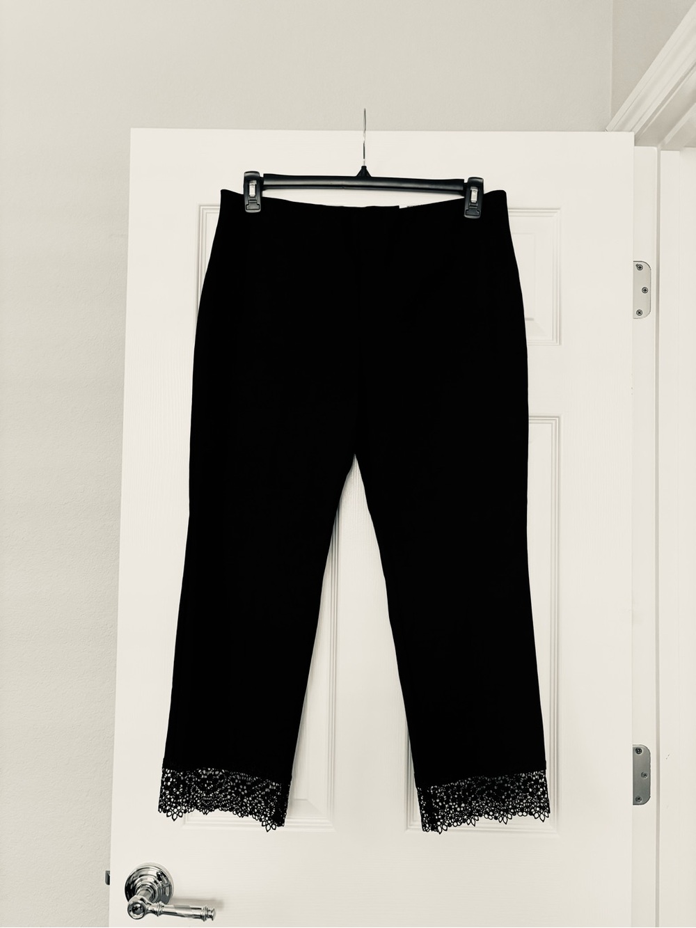 Alfani Black Ankle Pants with Elastic Waistband and Lace Trim
